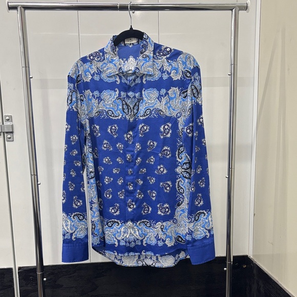 Etro Blue and White Paisley Button Down Shirt - Picture 1 of 13